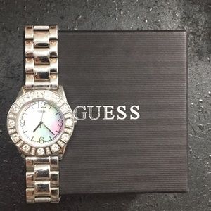 Guess watch -silver with pearl face & diamonds
